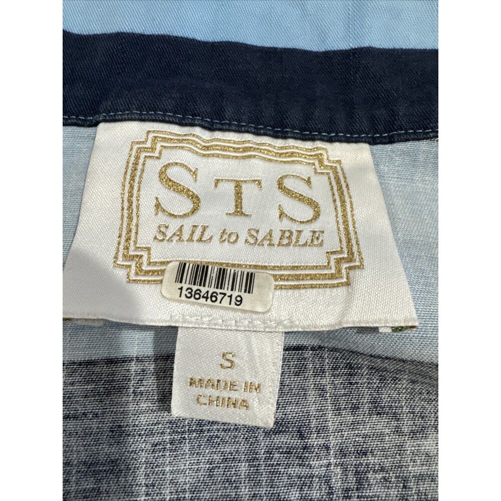 Sail to Sable Blue Striped Scalloped Trim Sleeveless Tunic Dress Sz S - Picture 3 of 5